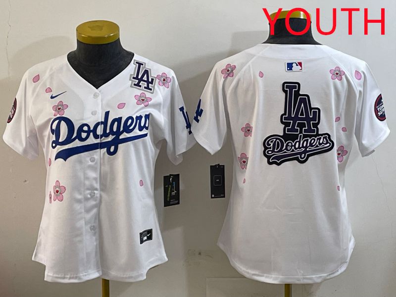Youth Los Angeles Dodgers Blank White Sakura Edition 2025 Nike MLB Jersey style 22